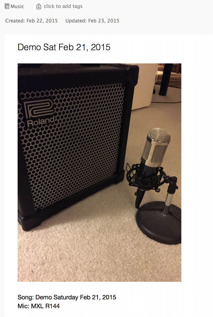 Sample Evernote for mic amp setup