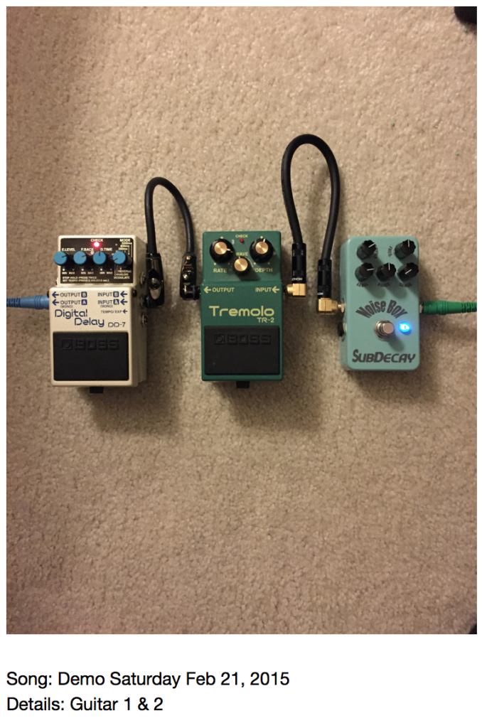 Evernote photo of pedal setup for a demo