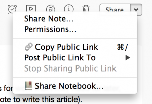 Evernote Sharing options